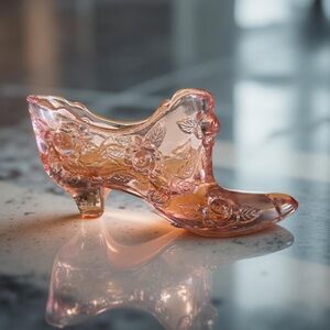 Vintage FENTON Pink Glass Shoe Boot Slipper Figurine ROSE
